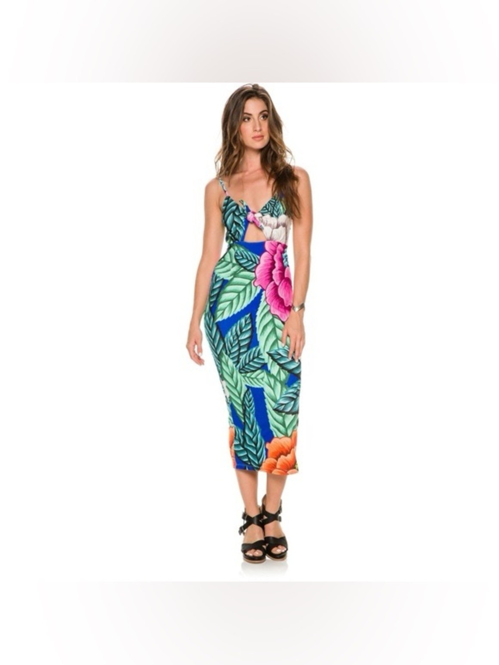 Mara Hoffman Tropical Cutout Midi Dress with Pink Floral Sz-L